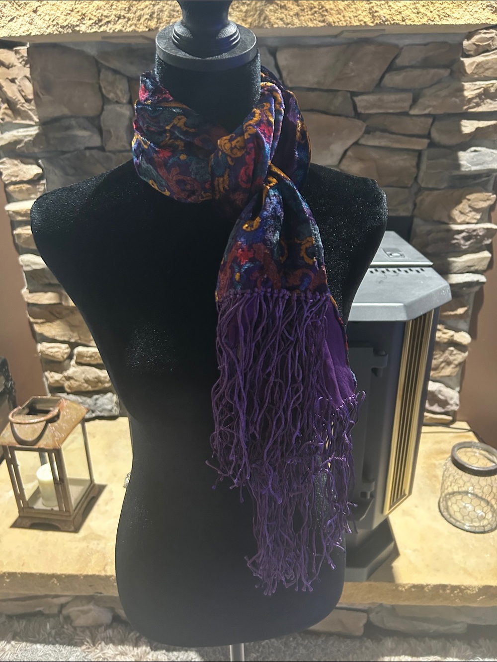 jcpenney Purple Multi-Print Fringed Scarf